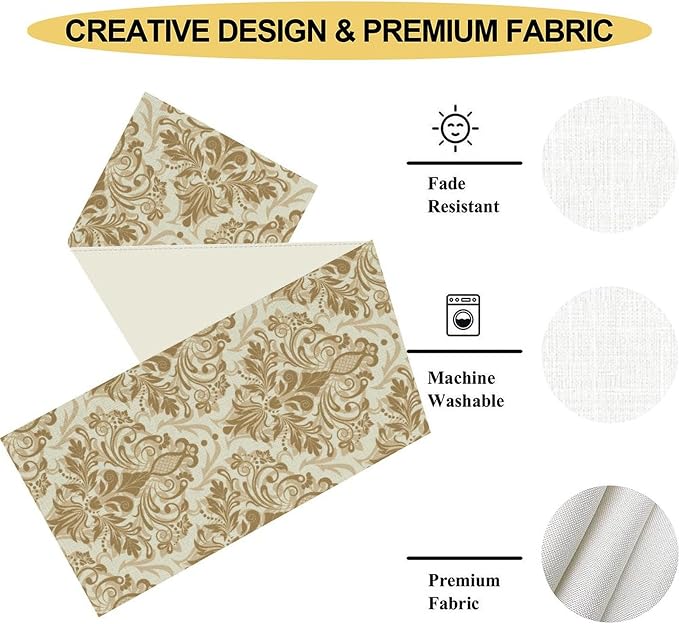 Damask Table Runner, Rustic Gothic Gold Baroque Style Floral Bohemian Boho - Image 5