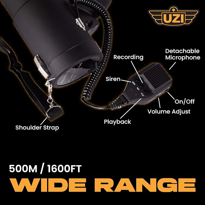 Uzi High Power Loud Big Bluetooth Megaphone 50W, Professional Bullhorn - Image 3