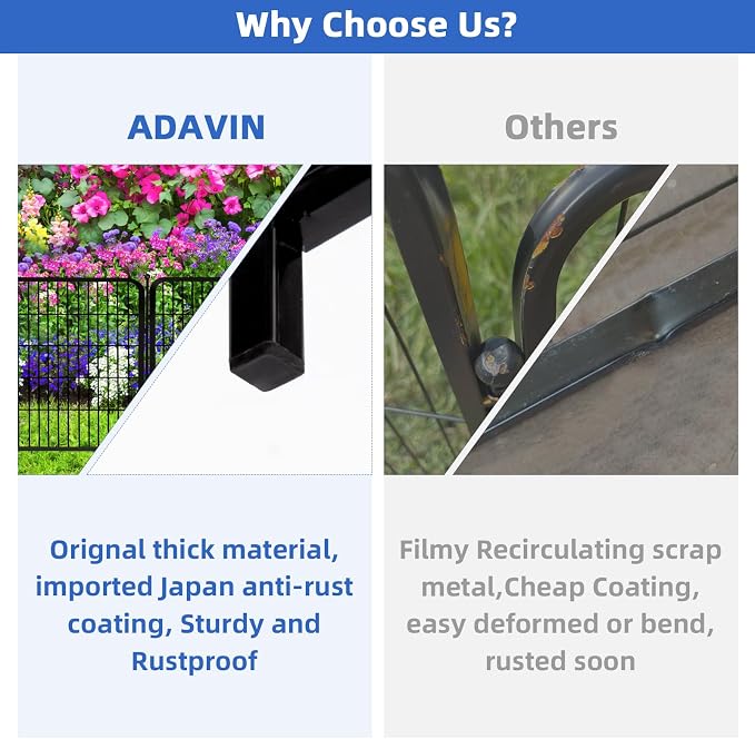 ADAVIN 48 in Garden Fence Panels, 8 Panels Total 17.7 Ft, Heavy Duty Iron Metal - Image 6