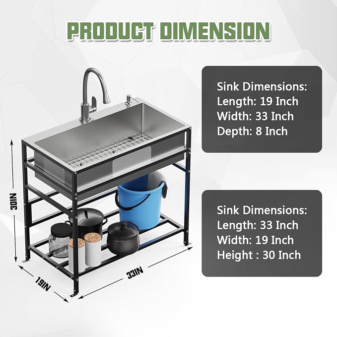 33x19 Inch Stainless Steel Utility Sink-Freestanding Laundry Sink Practicality - Image 5