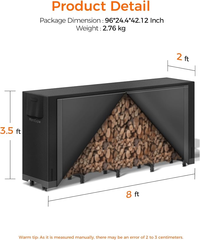 8ft Firewood Rack Outdoor with Cover, Heavy Duty Wood Racks Outdoor - Image 6