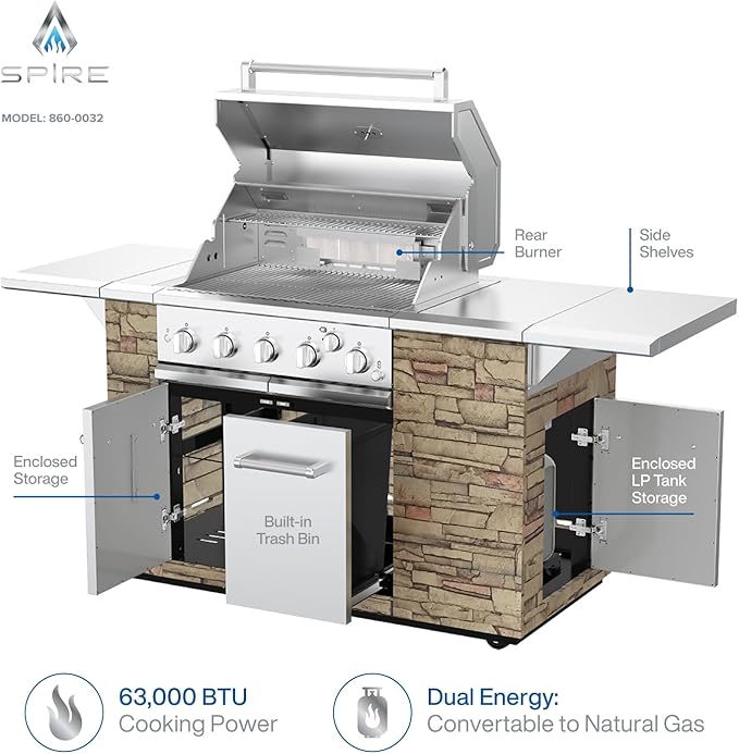 SPIRE Premium 5 Burner Built In Gas Grill Island Head, Stainless Steel 30 Inch - Image 2