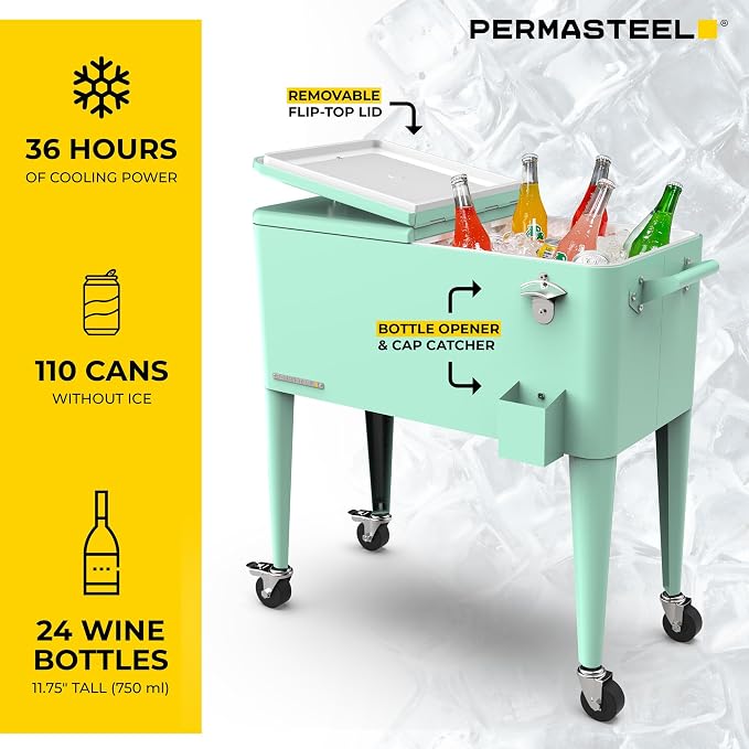 Permasteel 80 Quart Party Cooler, Rolling Ice Chest - Image 3