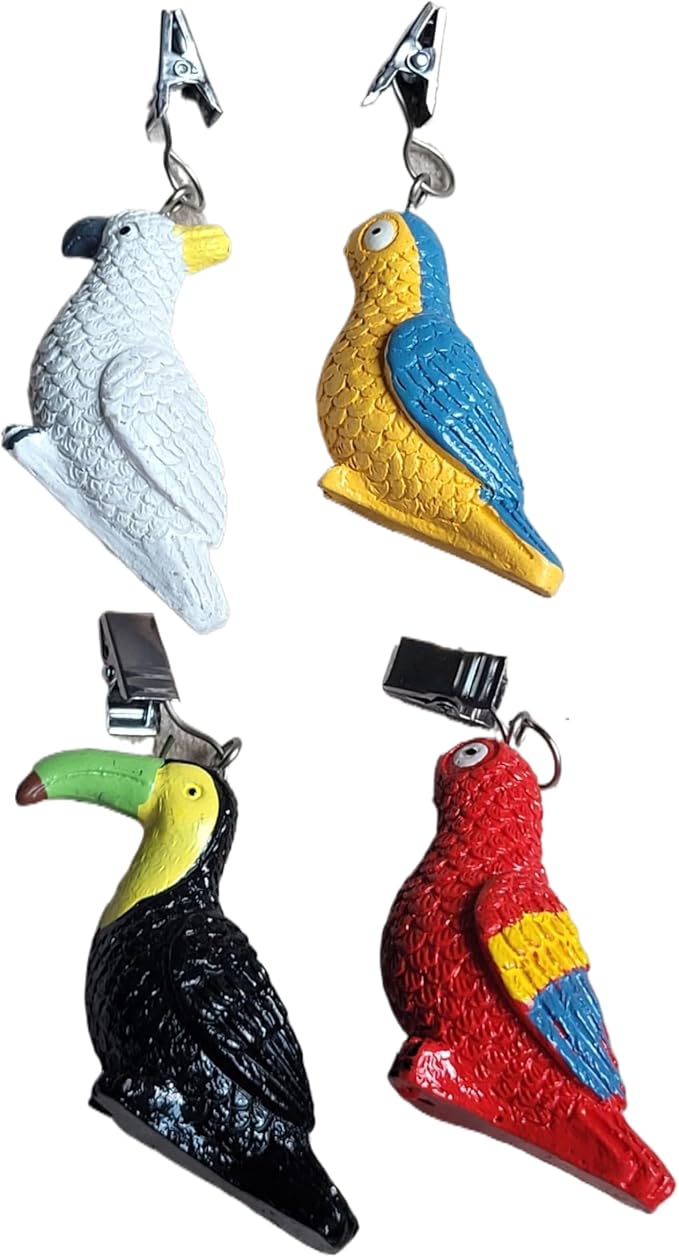 TwoFish Home Set of 4 Colorful Parrot Resin Tablecloth Weights Clips Colorful - Image 4