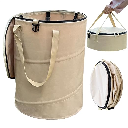 Pop up Camping Trash can with lid, Collapsible 24 Gallons Trash can with by QJXX