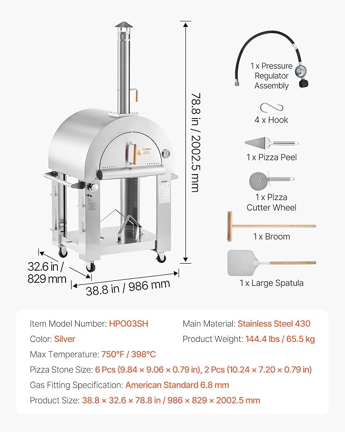 VEVOR Dual Fuel Pizza Oven Outdoor, 26 in Portable Pizza Oven, Pellet & Gas - Image 7