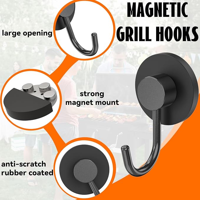 Strong Magnetic Grill Hooks, 2 Pack Magnetic Hooks - Image 3