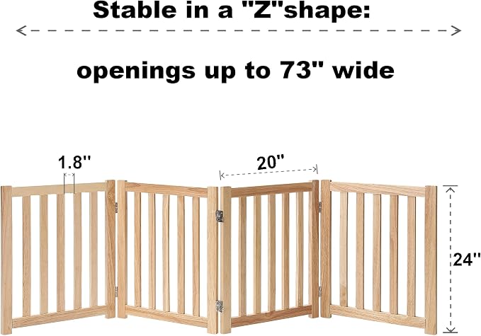 LZRS 4-Panel Wooden Free Standing Foldable Dog Gate Indoor – 24" High, Extra - Image 3