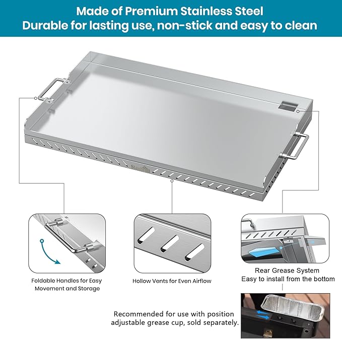 Stanbroil 28 inch Stainless Steel Flat Top Gas Grill Griddle Replacement - Image 3