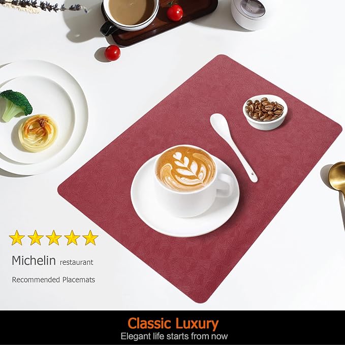 Vinyl Placemats Set of 8 Faux Leather 100% Waterproof Wipeable Washable Place - Image 2