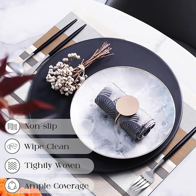 Set of 6 Colorful Striped Vinyl Placemats Heat-Resistant Washable Placemats - Image 2