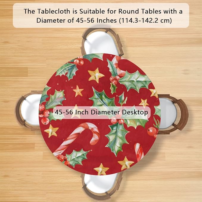 Christmas Ruffle Star Candy Round Table Cloth Cover, Elastic Edge Waterproof - Image 2