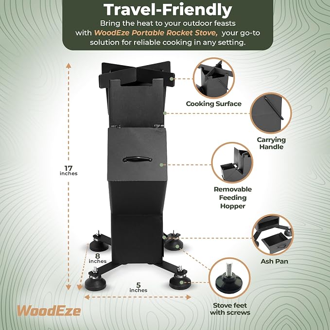 Portable Small - Black Rocket Stove - Efficient Campfire Cooking - Image 2