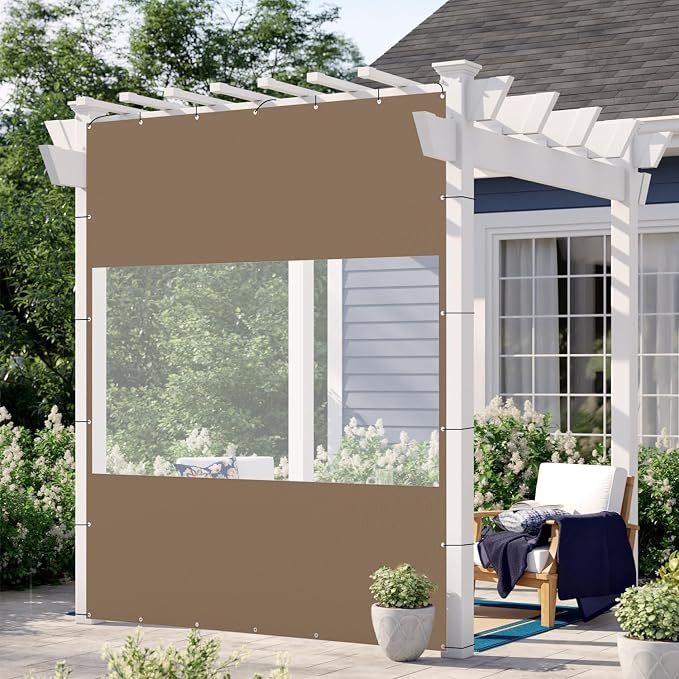 Domi Heavy Duty Outdoor Clear Panel Curtain, 18 oz Waterproof PVC Polyester - Image 2