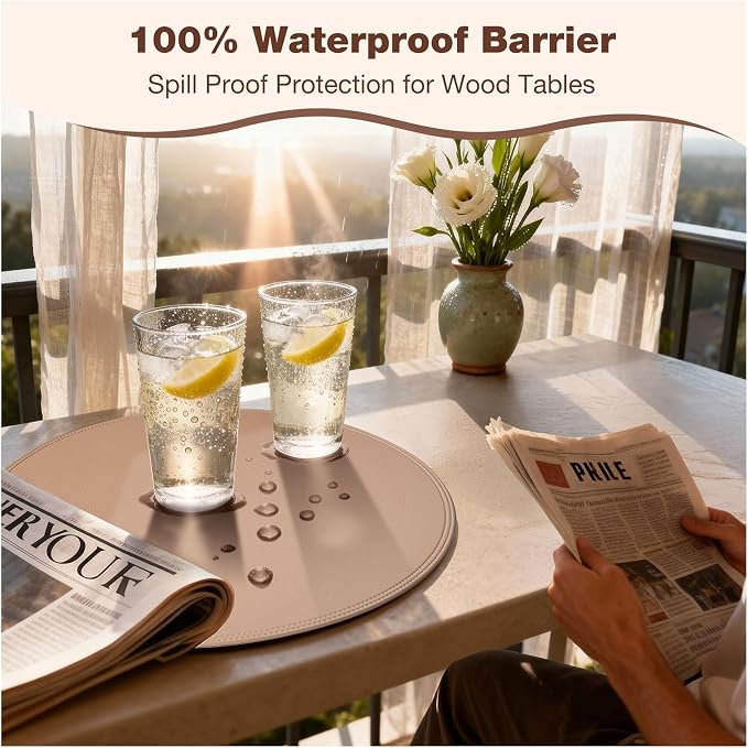 Round Vinyl Pink Placemats Set of 6, Faux Leather Waterproof Wipeable Heat - Image 5