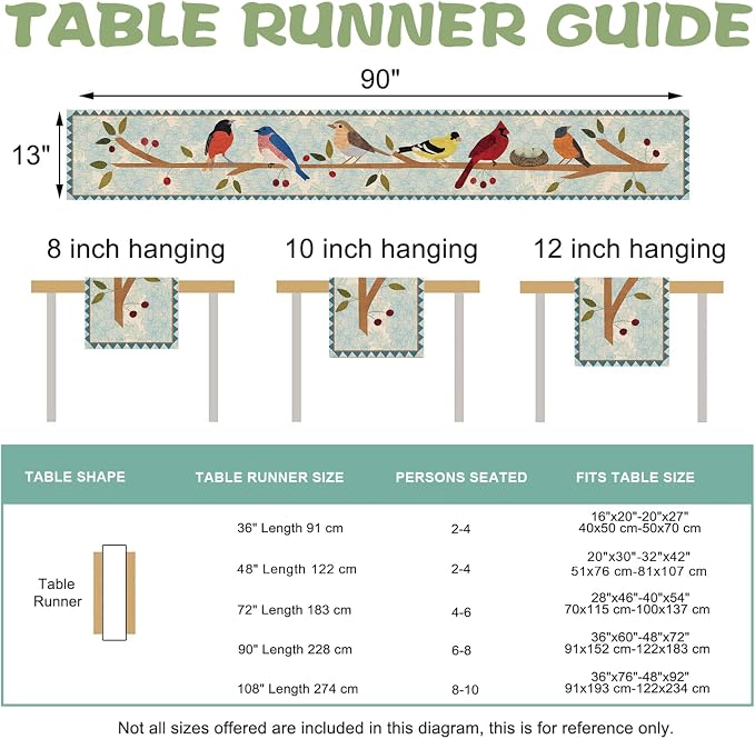 Seliem Spring Summer Birds Blue Table Runner, Cardinal Chickadee Bluebird - Image 2