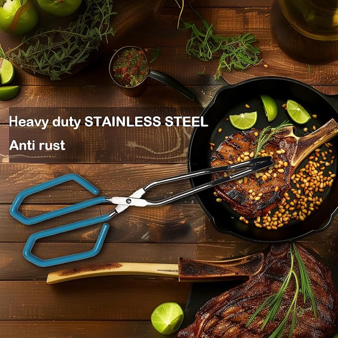 Tongs 11-Inch Stainless Steel Scissor Style, Blue, 2-Piece Set