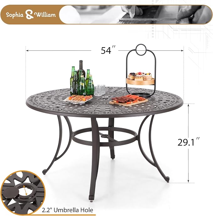 Sophia & William Outdoor Dining Table 6-Person Round Cast Aluminium, Patio - Image 6