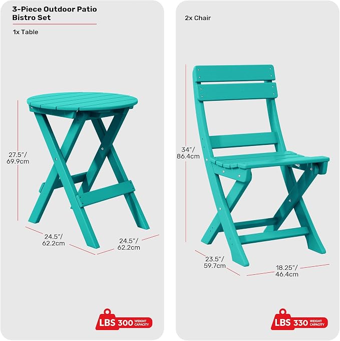 Costaelm Paradise 3-Piece Outdoor HDPE Folding Patio Bistro Table and Chairs - Image 2