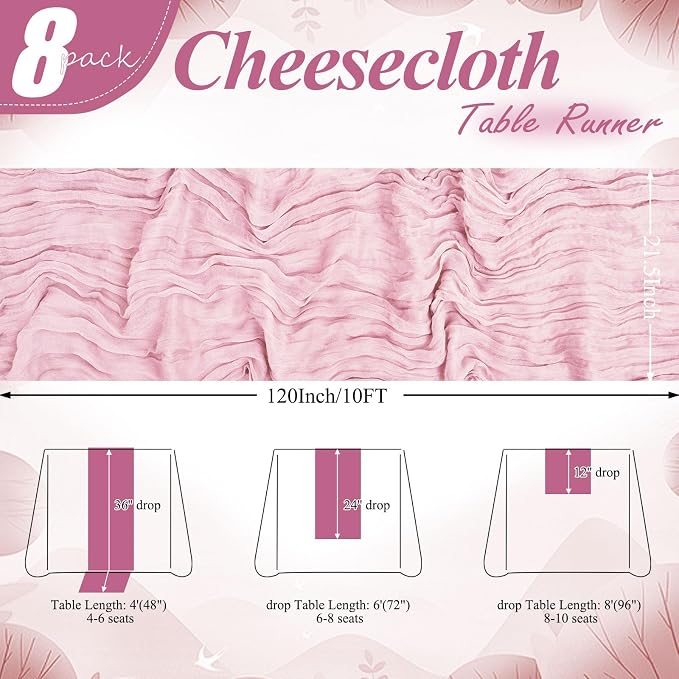 8 Packs Cheesecloth Table Runner 10FT Long Boho Gauze Fabric Table Runner - Image 2