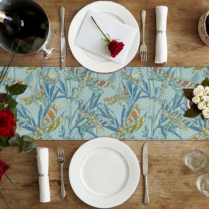 Watercolour Dragonflies Table Runner Kitchen Dining Table Runner 13*36in Table - Image 4