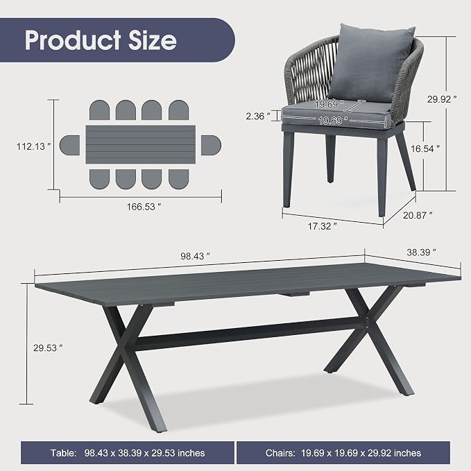 PURPLE LEAF 11 Pieces Patio Dining Set Wicker Outdoor Furniture Rectangular - Image 9