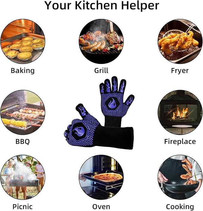 BBQ Fireproof Gloves, Grill Cut-Resistant 1472°F Heat Resistant Gloves - Image 8