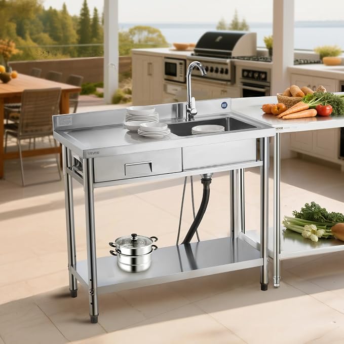 VEVOR Stainless Steel Utility Sink, Free Standing Single Bowl Commercial - Image 8