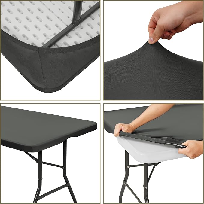 6 Pack Stretch Fabric Table Top Cap Cover, fits 8' Tables, Spandex Table Covers - Image 5