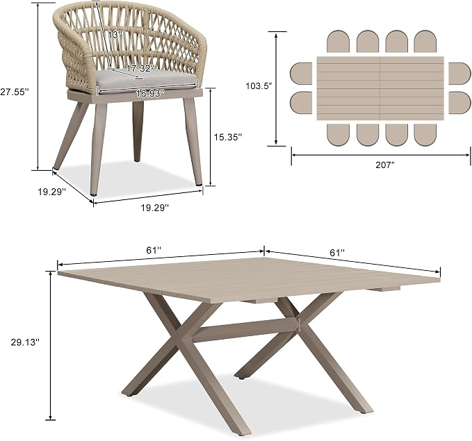 PURPLE LEAF 14 Pieces Outdoor Dining Set All-Weather PE Rattan Outdoor Patio - Image 6