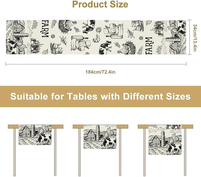 Milk Farm Table Runner, Rustic Farmhouse Animals Fresh Eggs Bread Vegetables - Image 8