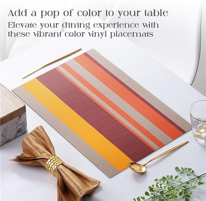 Set of 6 Colorful Striped Vinyl Placemats Heat-Resistant Washable Placemats - Image 6