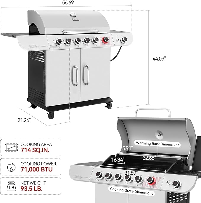 Royal Gourmet SG6002R 6-Burner Propane Grill - Image 3
