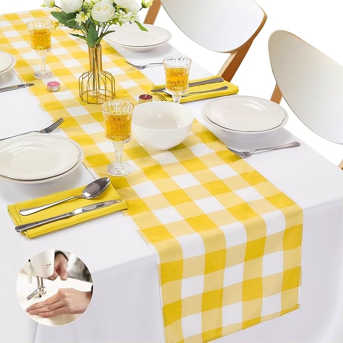 Fabric Checkered Table Runner 6 Pack Waterproof Gingham Table Runner 14W x 108L by Cupuamon
