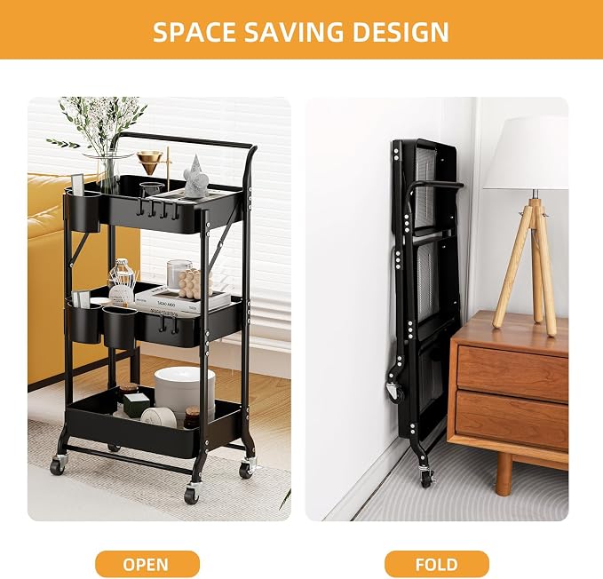 3 Tier Foldable Rolling Cart - Image 4
