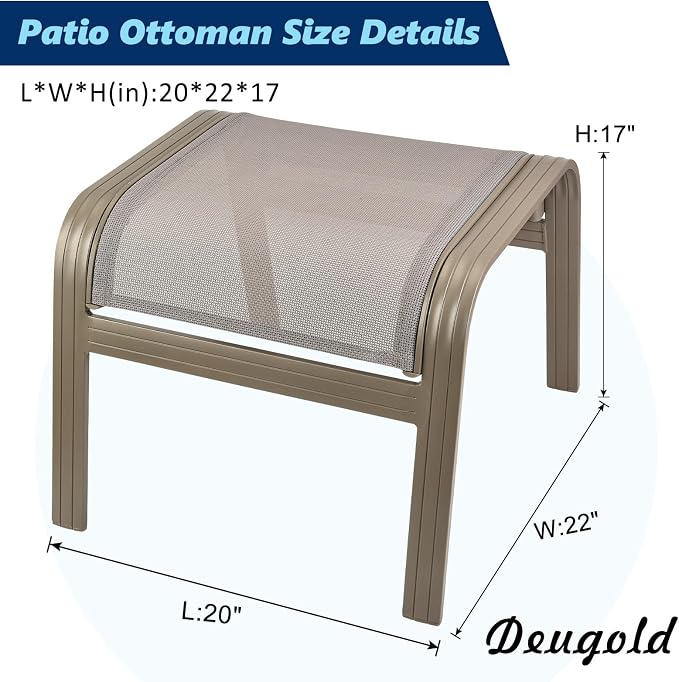 Patio Dining Chairs Footstools Outdoor Aluminum Ottoman Assembled Footrest Side - Image 3