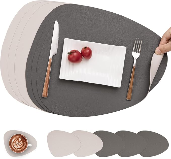 Myir JUN Placemats, Dual-Sided Placemats Waterproof Faux Leather Placemats Set by MyirJUN