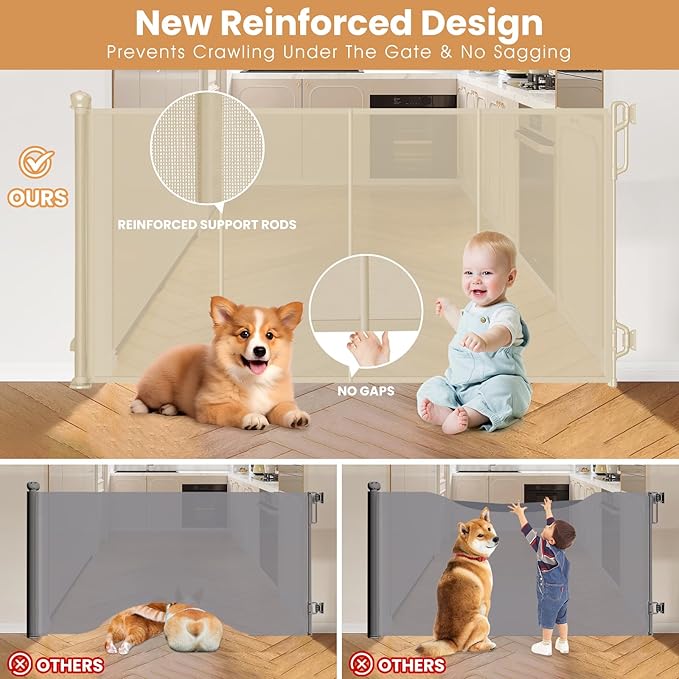 Reinforced Retractable Baby Gate or Mesh Dog Gate, Wide Pet Gate 33.5" Tall - Image 3