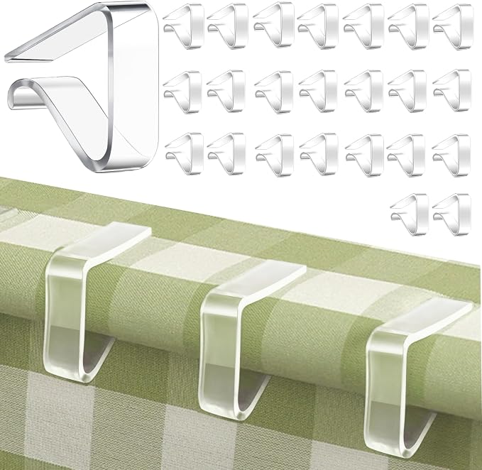 24 Pcs Clear Tablecloth Clips for Indoor Outdoor Tables, Plastic Table Cloth by BeautiFan