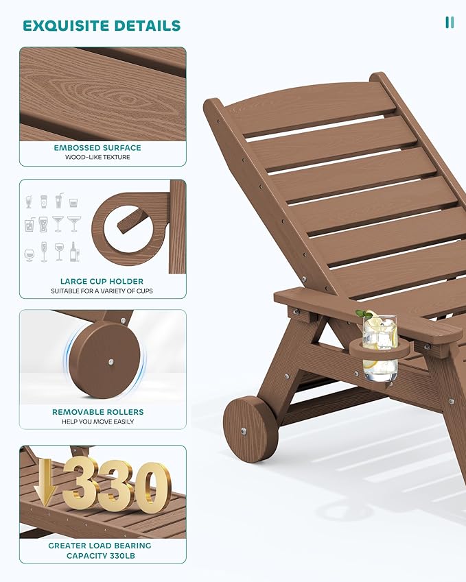SERWALL Patio Chaise Lounge Chair Set of 2, 5 Positions Adjustable Poly Lounge - Image 4
