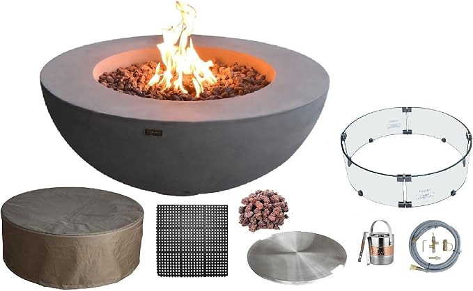 Elementi | Bundle Lunar Gas Fire Pit Cast Concrete 42" Round Fire Table by AMSFireplaceInc