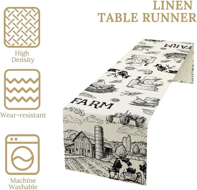Milk Farm Table Runner, Rustic Farmhouse Animals Fresh Eggs Bread Vegetables - Image 4