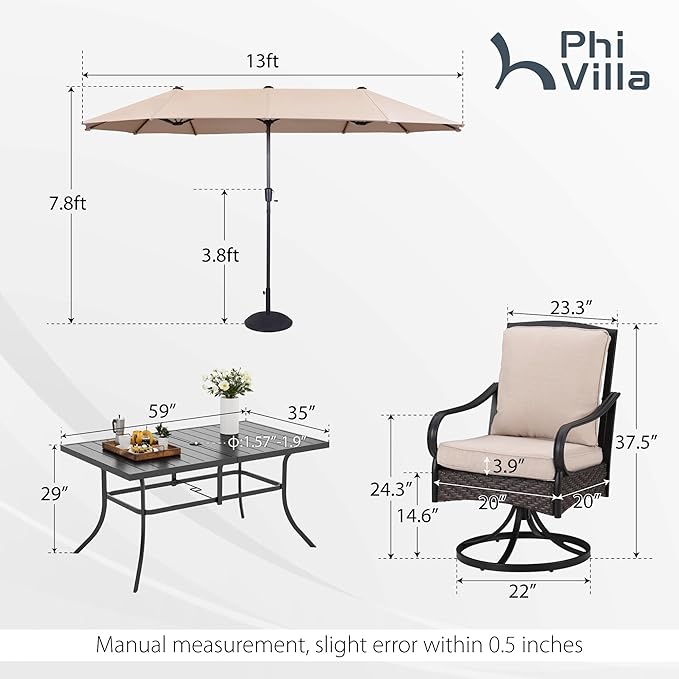 PHI VILLA Outdoor Dining Set for 6, All-Weather Patio Table and Chairs Set - Image 2