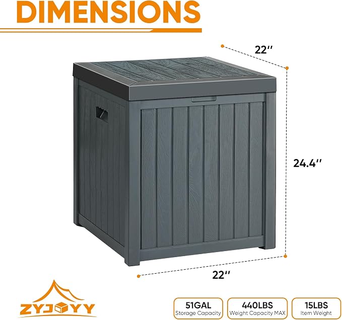 ZYJOYY 51 Gallon Resin Deck Box, Outdoor Storage Box Waterproof - Image 2