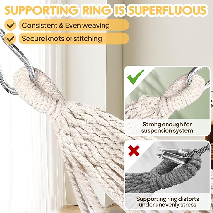 Hammock in Grey Cotton with Anti-Rollover Design, 106 x 59 Inch
