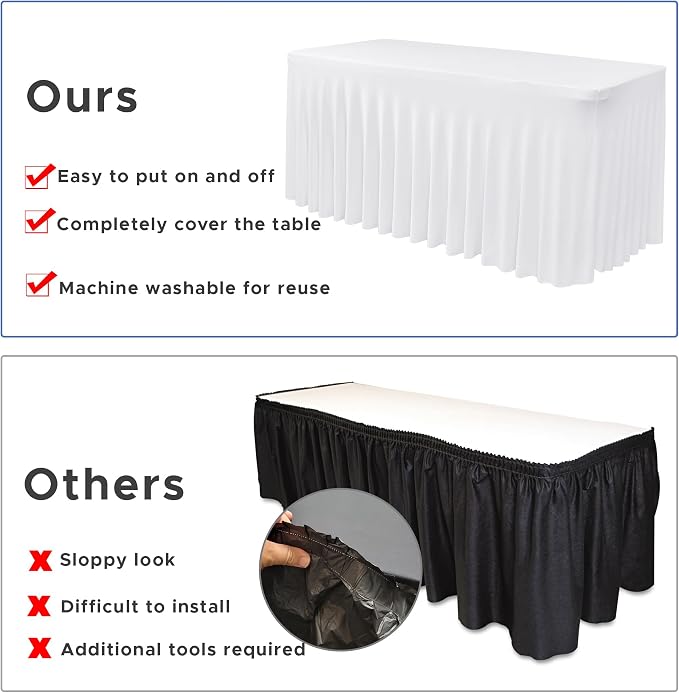 Nasitos White Table Skirt for 8 Foot Rectangle Tables, 2 Pack - Image 5