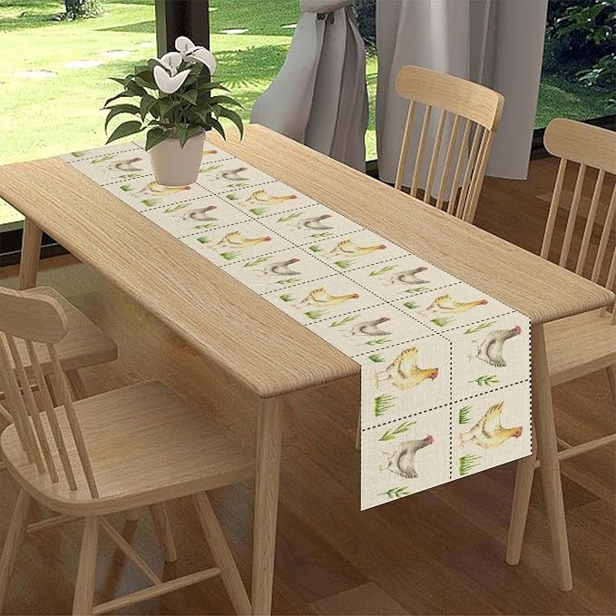 Farmhouse Rooster Table Runner, Rustic Farm Animals Chicken Plant Vintage - Image 2