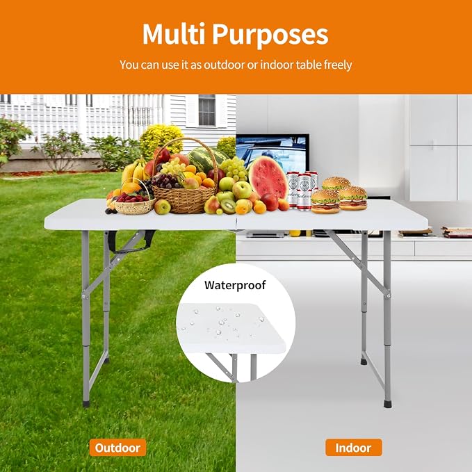 BestOffice Camping Folding 4 Foot Plastic Table - Image 7
