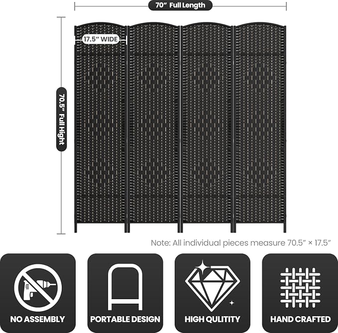 4 Panel Room Divider, 6Ft Folding Privacy Screen, Tall - Image 3