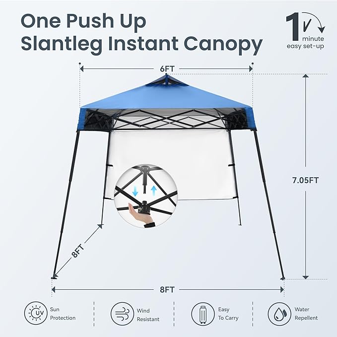 PHI VILLA 8x8ft Pop Up Canopy Tent Instant Portable Shelter One Push Tent Canopy - Image 5
